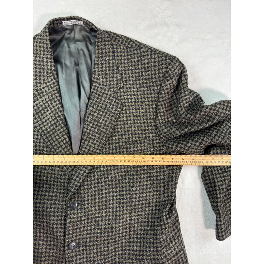 Andrew Fezza Gruppo GFT Mens Houndstooth Blazer Sport Coat Brown Olive 2 Button